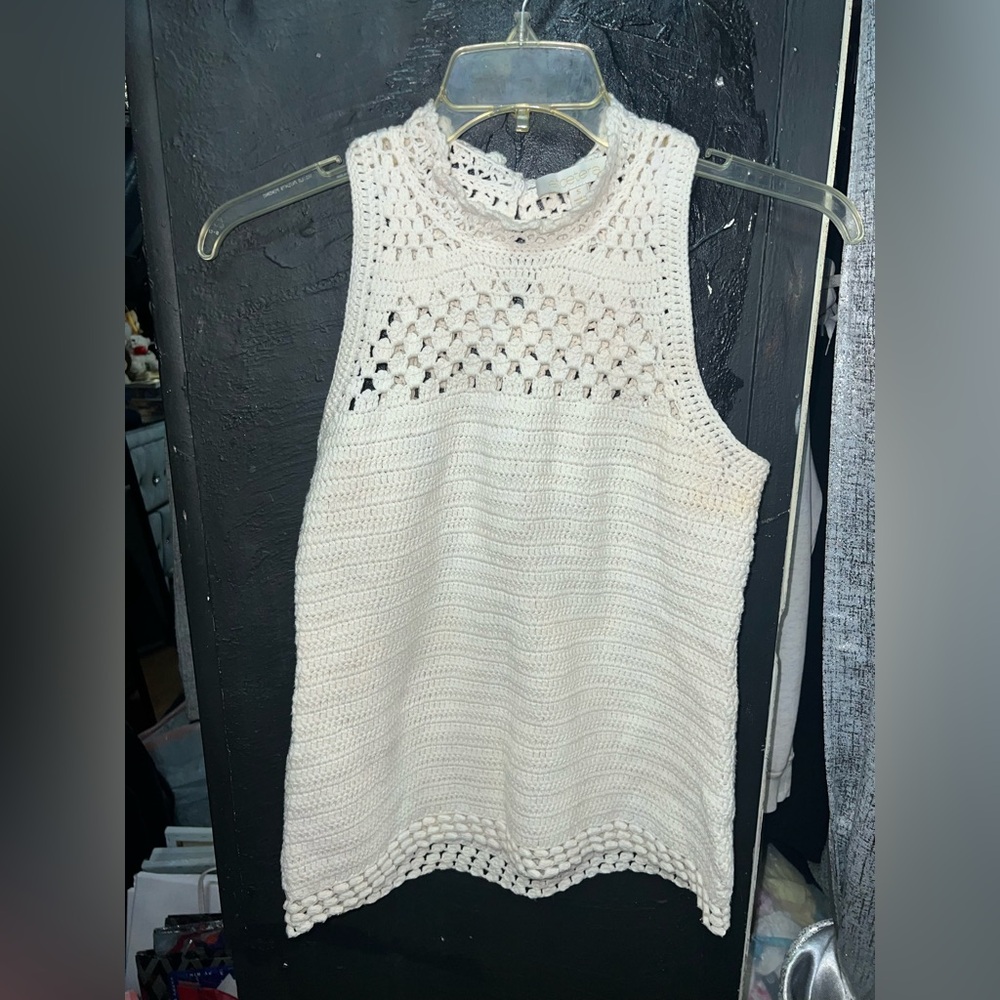 Ecetra cream crocheted sleeveless sweater
